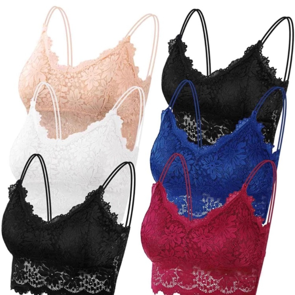 6 Pcs Lace Bralette for Women, Lace Bralette Padded Lace Bandeau Bra